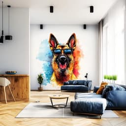 image-Colorful German Shepherd Wall Sticker | Cool Dog Decal with Sunglasses | Fun Puppy Wall Art | Playful Pet Decor for Kids Vibrant Wall Decal