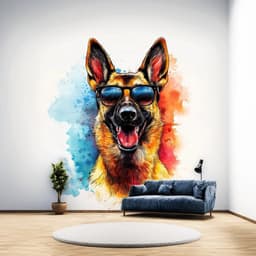 image-Colorful German Shepherd Wall Sticker | Cool Dog Decal with Sunglasses | Fun Puppy Wall Art | Playful Pet Decor for Kids Vibrant Wall Decal