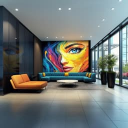 image-Colorful Abstract Woman's Face Wallpaper Decal | Bold Rainbow Wall Mural Sticker | Large Vinyl Wall Art for Living Room, Office, Hotel Decor