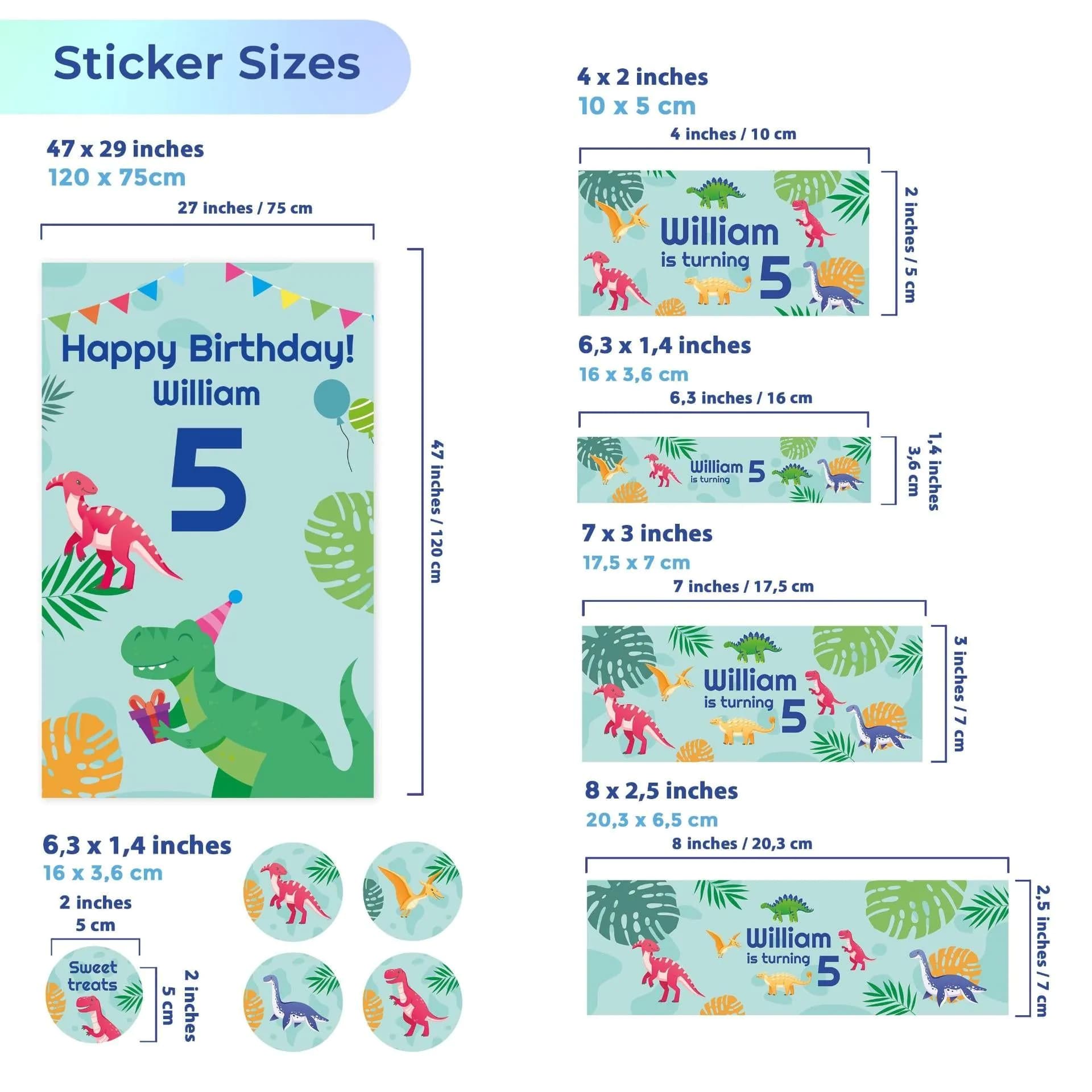 image-Dinosaur Birthday Party Decal Set | Personalized Kids Party Stickers | Custom Name Age Bottle, Treat Decals | DIY Dino Theme Decorations *!