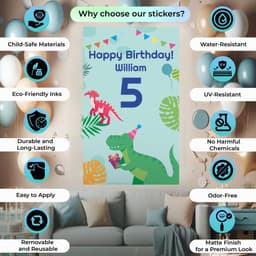 image-Dinosaur Birthday Party Decal Set | Personalized Kids Party Stickers | Custom Name Age Bottle, Treat Decals | DIY Dino Theme Decorations *!