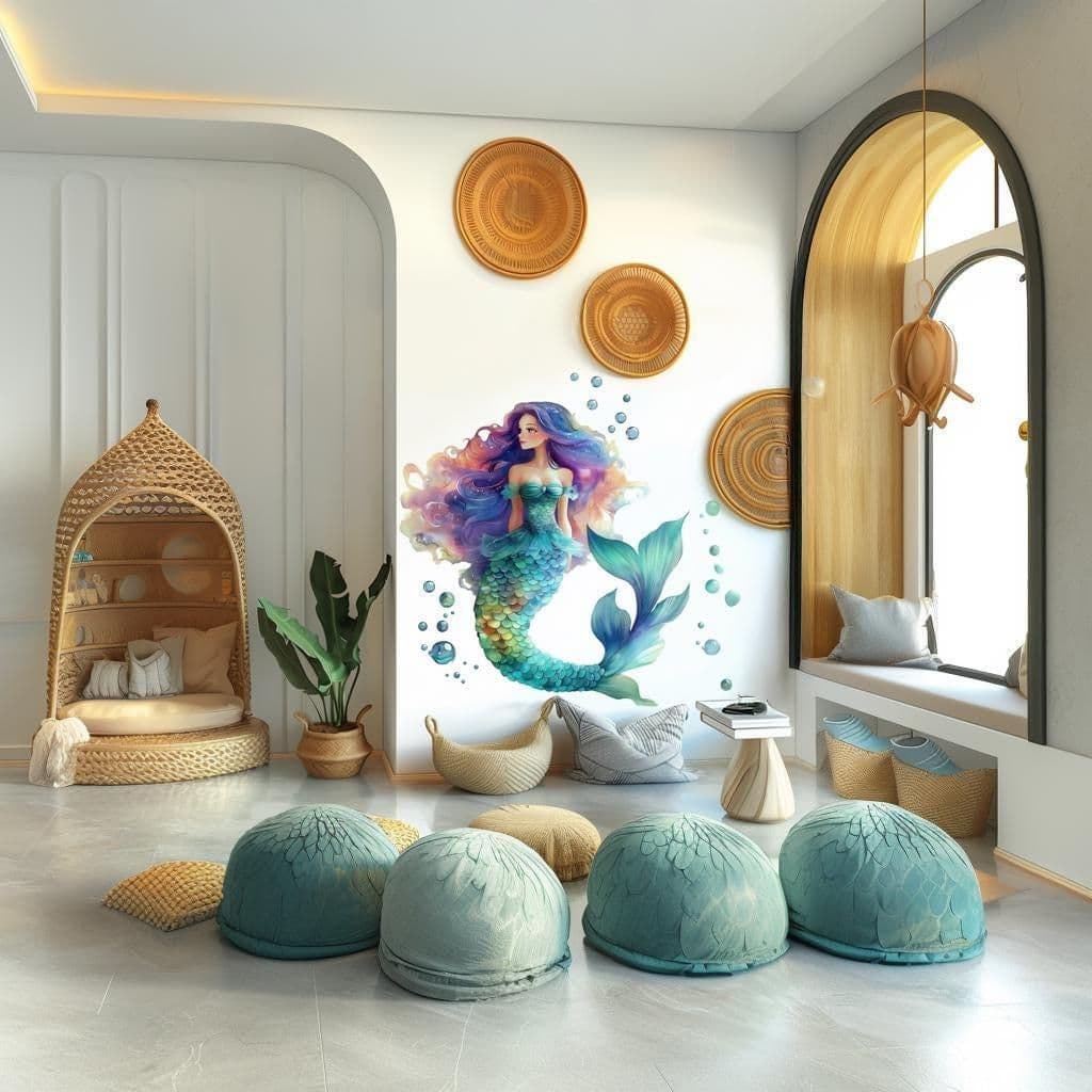 image-Beautiful Mermaid Wall Decal | Colorful 3D Ocean Theme Sticker | Girls Room Decor | Fantasy Vinyl Art for Kids Bedroom or Playroom