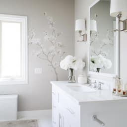 image-Chinoiserie Blossom Wall Decal | Elegant Floral Tree Vinyl Sticker | Light Gray Botanical Mural | Luxury Bathroom & Bedroom Decor