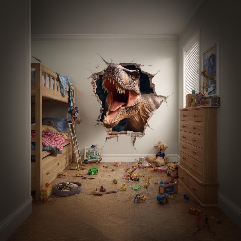 image-T-Rex 3D Wall Decal for Kids Room | Roaring Dinosaur Breakthrough Wall Sticker Jurassic Bedroom Decor | Boys Dino Mural Gift Dinosaur Lovers