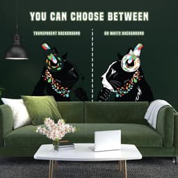 image-Cat Wall Art Sticker - Thinking Dj Kitten Head Headphones Vinyl Decal