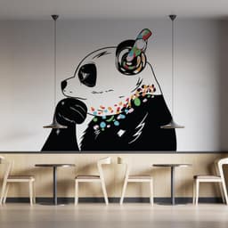 image-Panda Wall Art Sticker - Thinking Dj Panda Bear Head Headphones Vinyl Decal