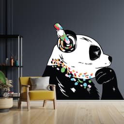 image-Panda Wall Art Sticker - Thinking Dj Panda Bear Head Headphones Vinyl Decal