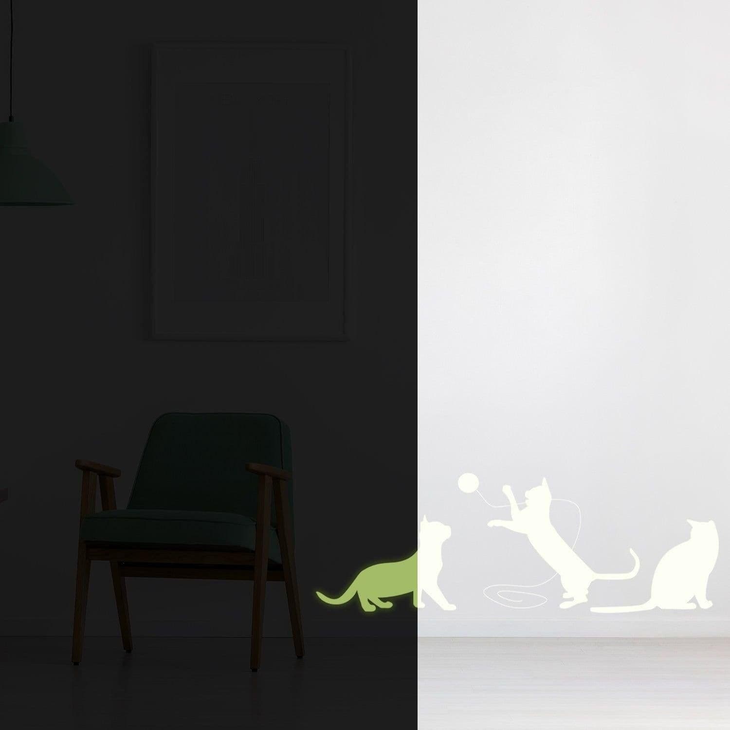 image-Glow In Dark Big Cat Wall Sticker - Furry Kitten Cute Kitty Vinyl Pet Silhouette Decal