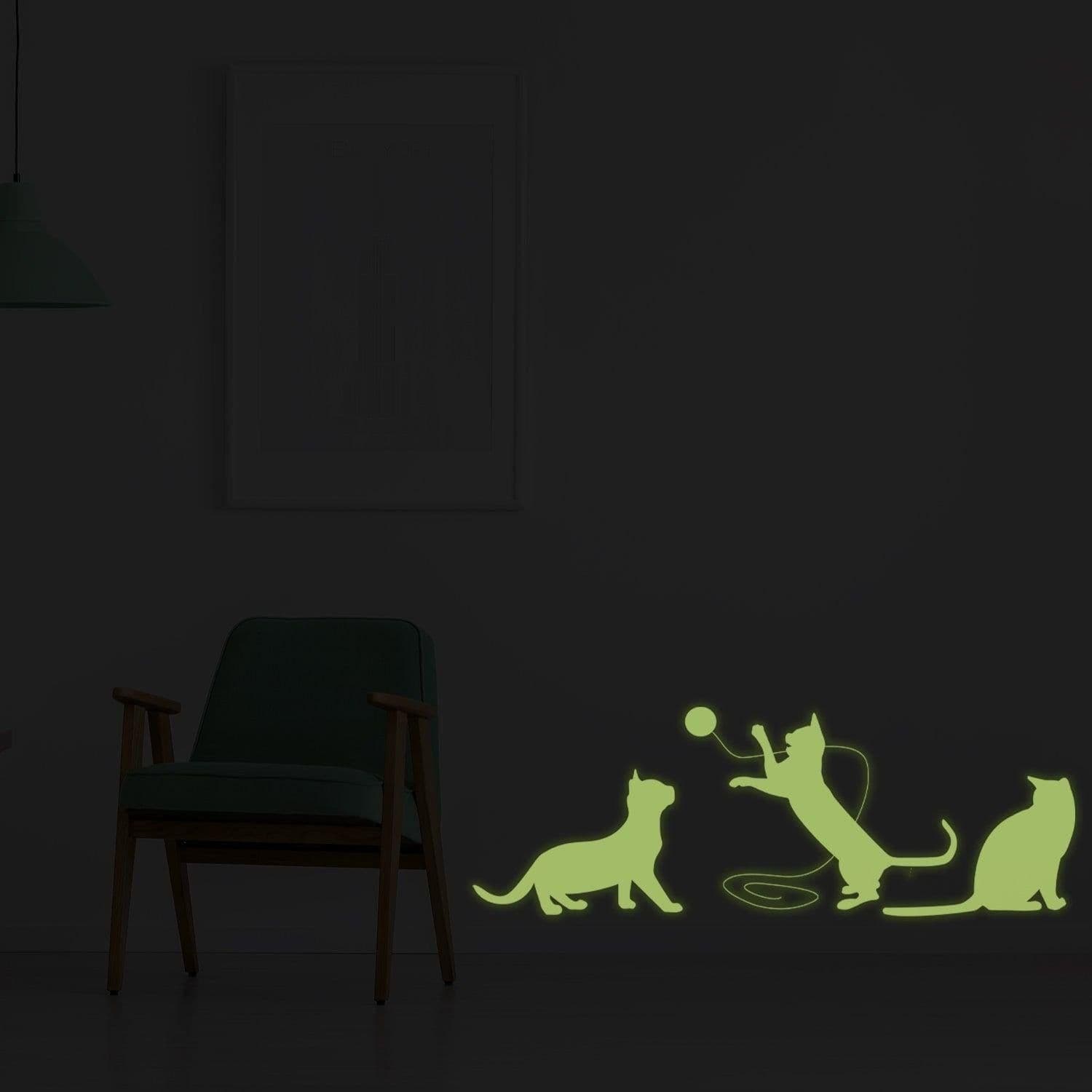image-Glow In Dark Big Cat Wall Sticker - Furry Kitten Cute Kitty Vinyl Pet Silhouette Decal