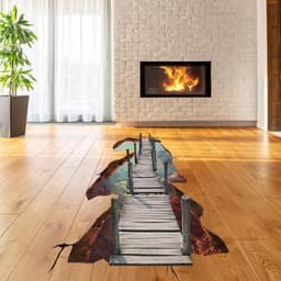 image-3d Space Bridge Floor Vinyl Decal - Bathroom Living Room Flooring Galaxy Decals Stick Peel Decor Stickers Decoration Kids Classroom Sticker