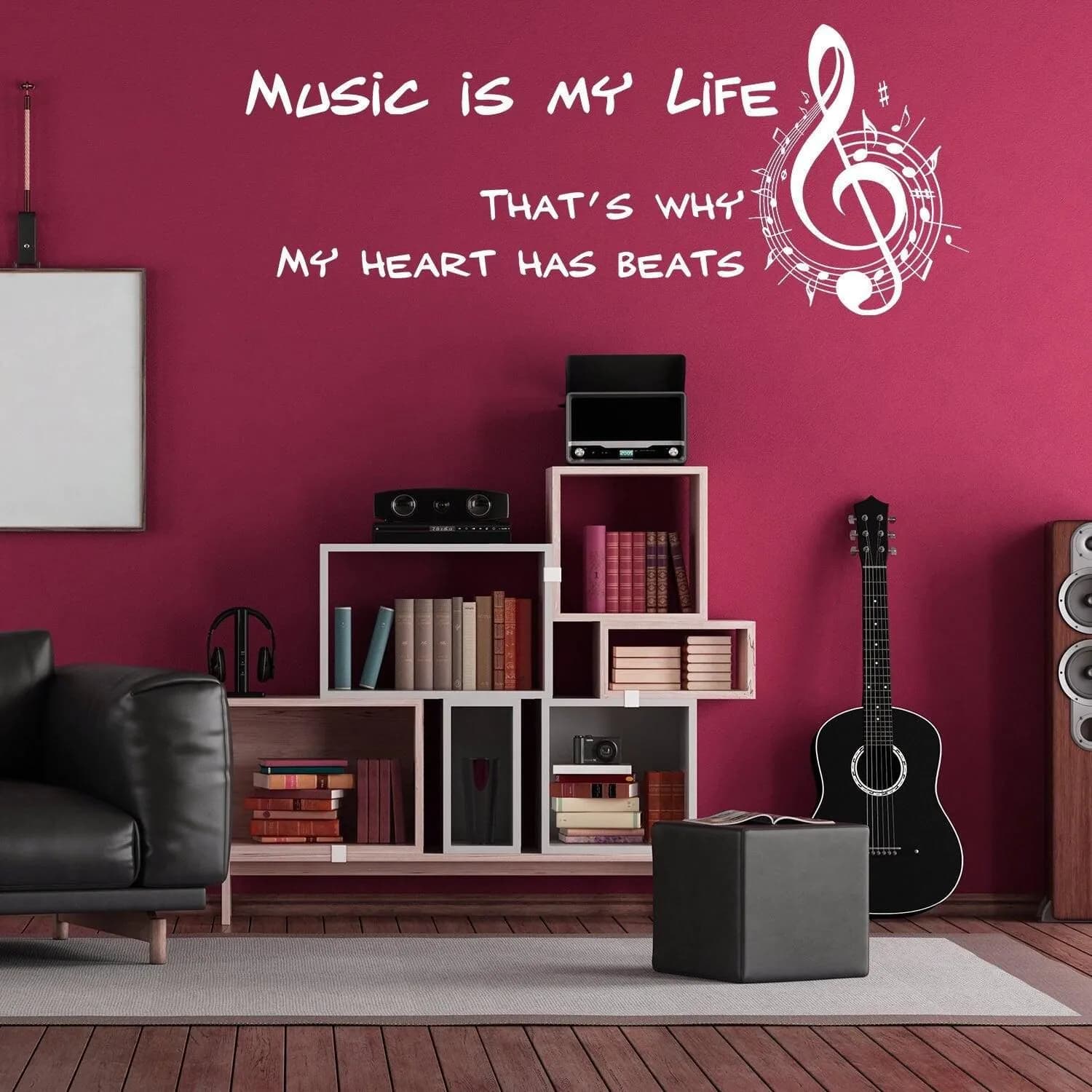 image-Music Is My Life Wall Sticker - Note Quote Gift Decor Art Vinyl Decal
