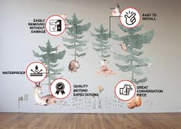 image-Forest Animals and Trees Wall Decal for Kids Room - Nursery Woodland Stickers with Watercolor Tree