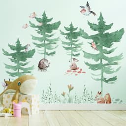 image-Forest Animals and Trees Wall Decal for Kids Room - Nursery Woodland Stickers with Watercolor Tree