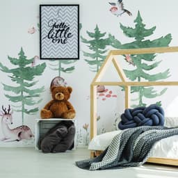 image-Forest Animals and Trees Wall Decal for Kids Room - Nursery Woodland Stickers with Watercolor Tree