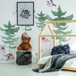 image-Forest Animals and Trees Wall Decal for Kids Room - Nursery Woodland Stickers with Watercolor Tree