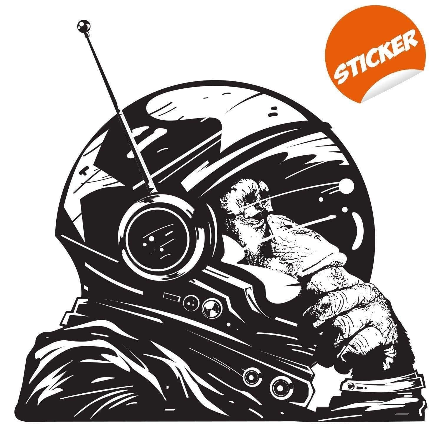 image-Thinking Astronaut Monkey Print Art Wall Sticker - The Thinker Chimp Space Astronauts Mural Decal