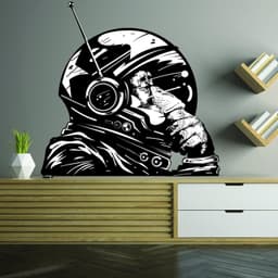 image-Thinking Astronaut Monkey Print Art Wall Sticker - The Thinker Chimp Space Astronauts Mural Decal