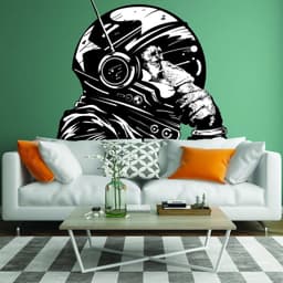 image-Thinking Astronaut Monkey Print Art Wall Sticker - The Thinker Chimp Space Astronauts Mural Decal