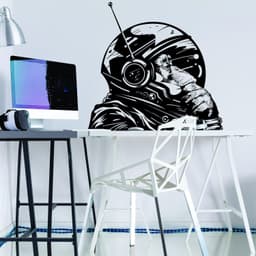 image-Thinking Astronaut Monkey Print Art Wall Sticker - The Thinker Chimp Space Astronauts Mural Decal
