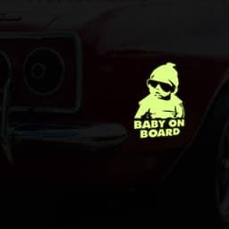 image-Glow In Dark Baby On Board Funny Car Vinyl Sticker - Night Glowing Child Kid Inside Safety Window Decal
