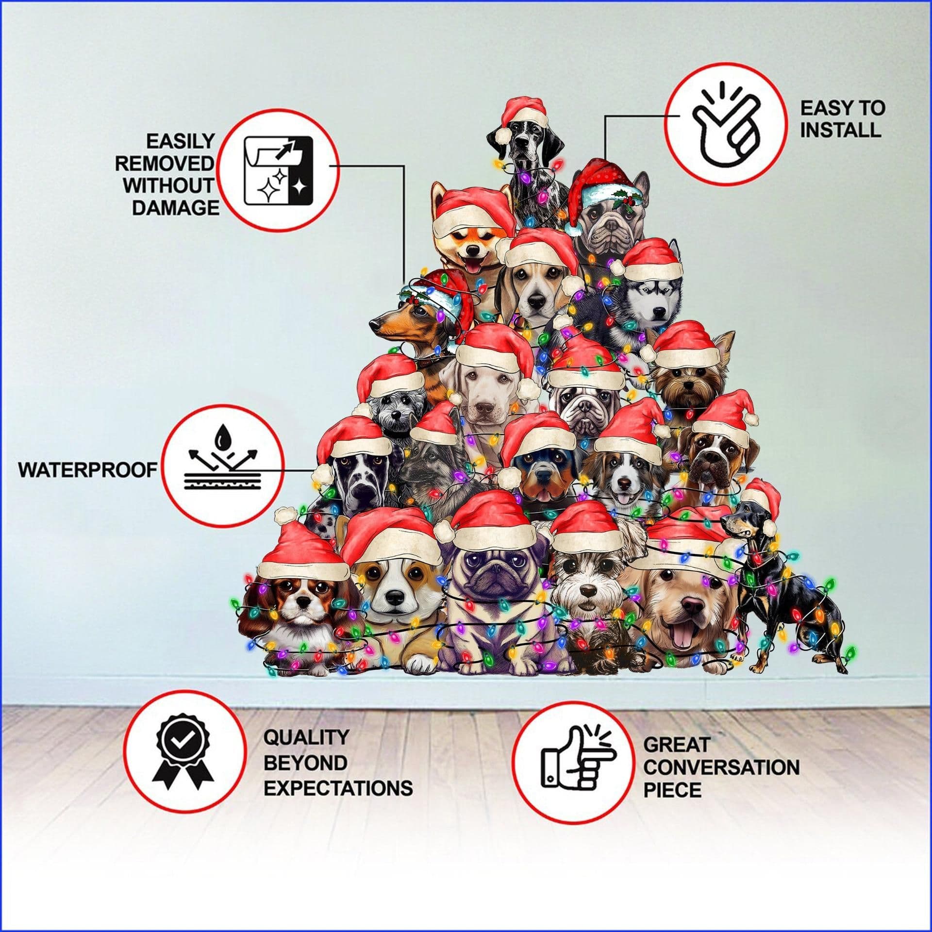 image-Funny Christmas Tree Wall Vinyl Decal - Large Dogs Sticker Decoration Living Kids Room