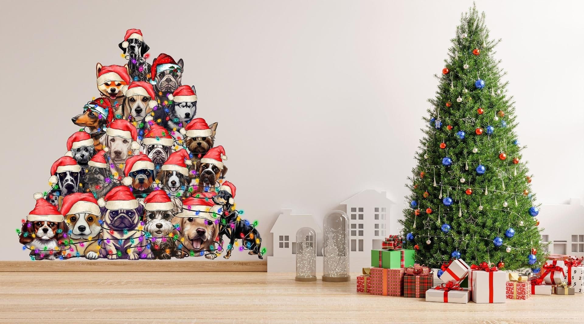 image-Funny Christmas Tree Wall Vinyl Decal - Large Dogs Sticker Decoration Living Kids Room