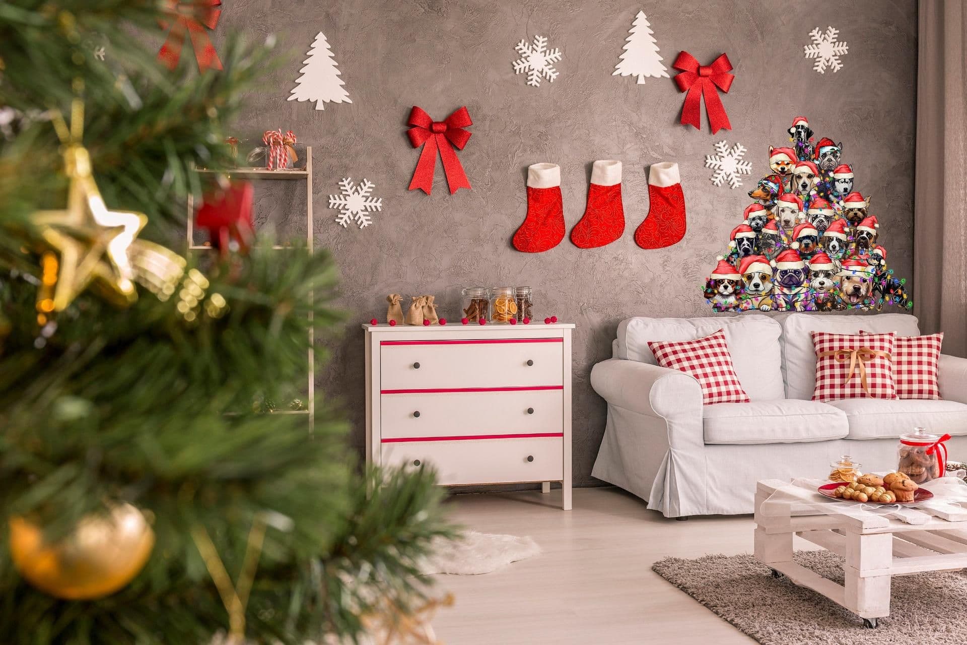 image-Funny Christmas Tree Wall Vinyl Decal - Large Dogs Sticker Decoration Living Kids Room