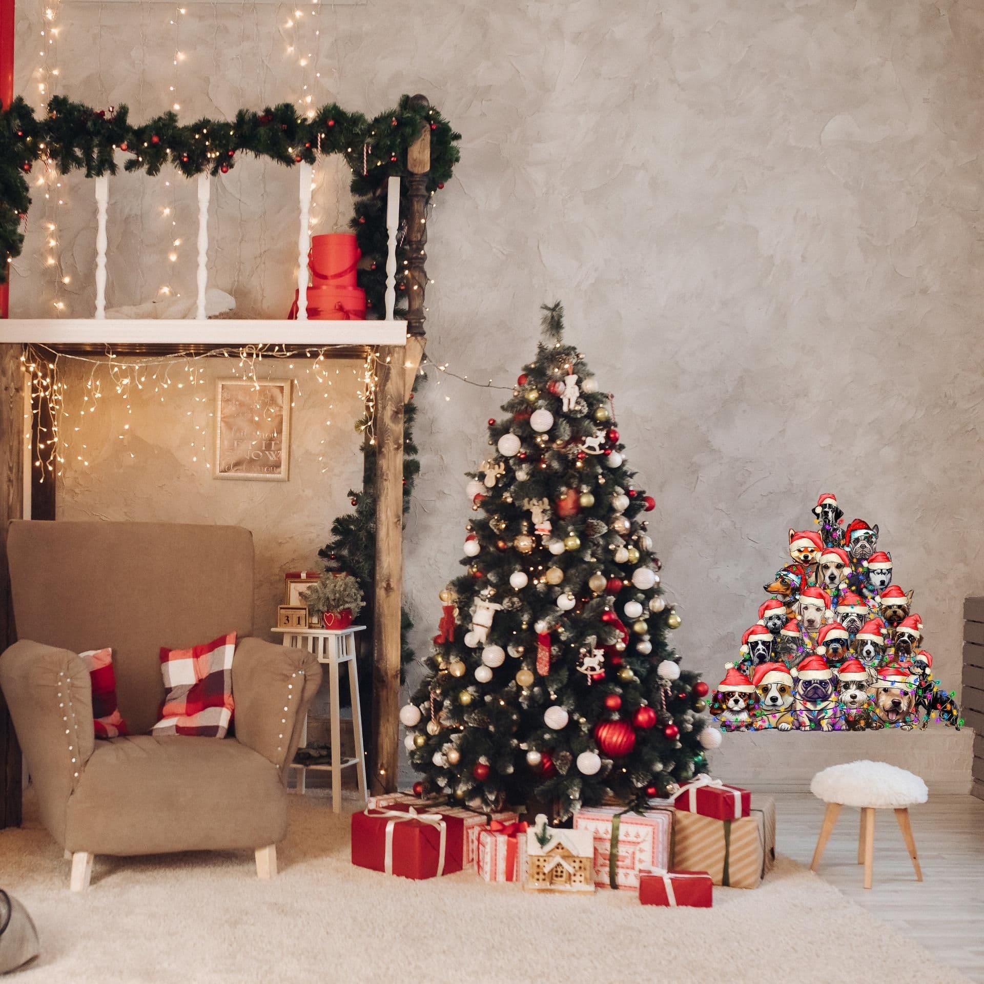 image-Funny Christmas Tree Wall Vinyl Decal - Large Dogs Sticker Decoration Living Kids Room
