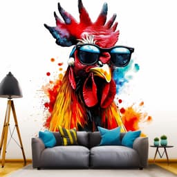 image-Colorful Poultry Wall Sticker Decals with Sunglasses - Modern Chicken Art Decal