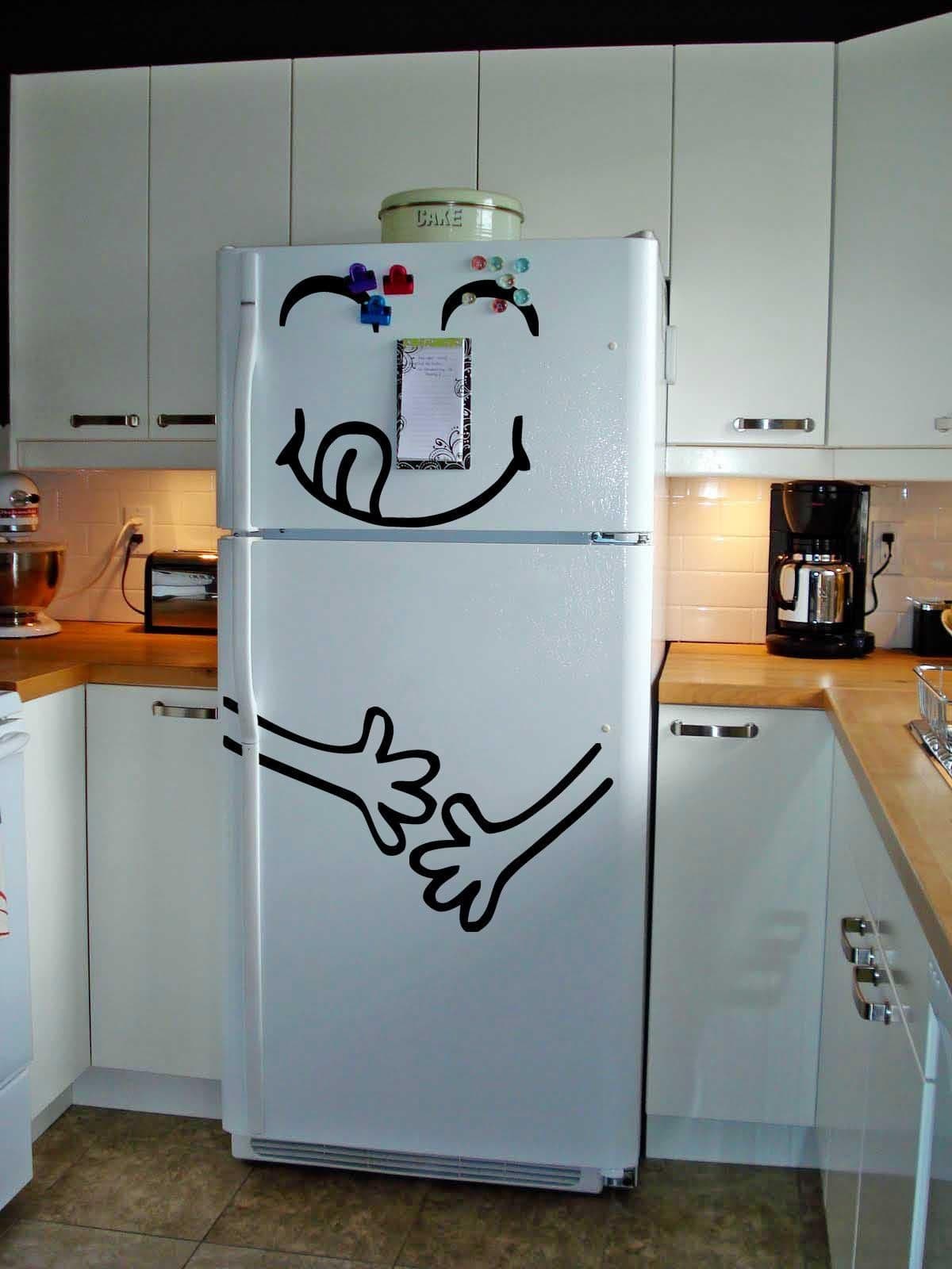 image-Funny Happy Face Refrigerator Decal - Fridge Door Smile Vinyl Sticker For Kitchen Decor