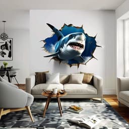 image-3D Tiger Shark Wall Sticker | Realistic Shark Wall Decal | Underwater Adventure Home Decor | Unique Living Room Wall Art