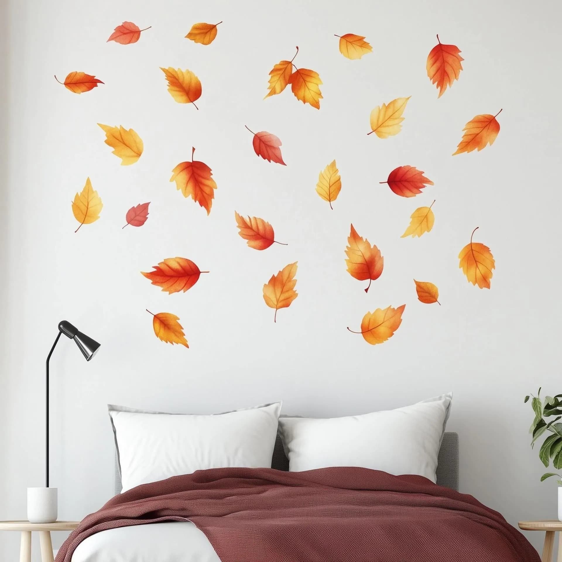 image-Autumn Leaves Wall Decal | Set of 25 Fall Leaf Stickers | Removable Seasonal Wall Art for Bedroom, Living Room, or Office Decor