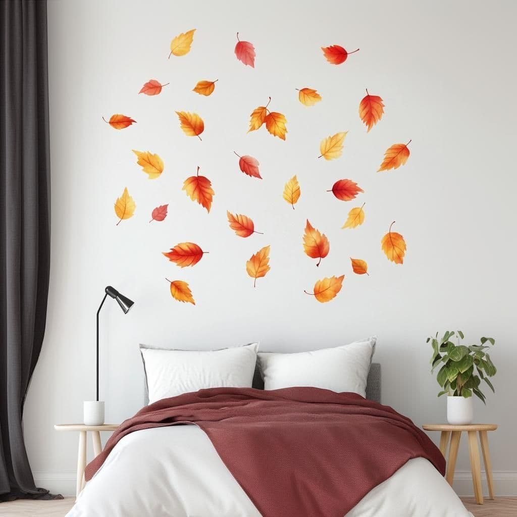 image-Autumn Leaves Wall Decal | Set of 25 Fall Leaf Stickers | Removable Seasonal Wall Art for Bedroom, Living Room, or Office Decor