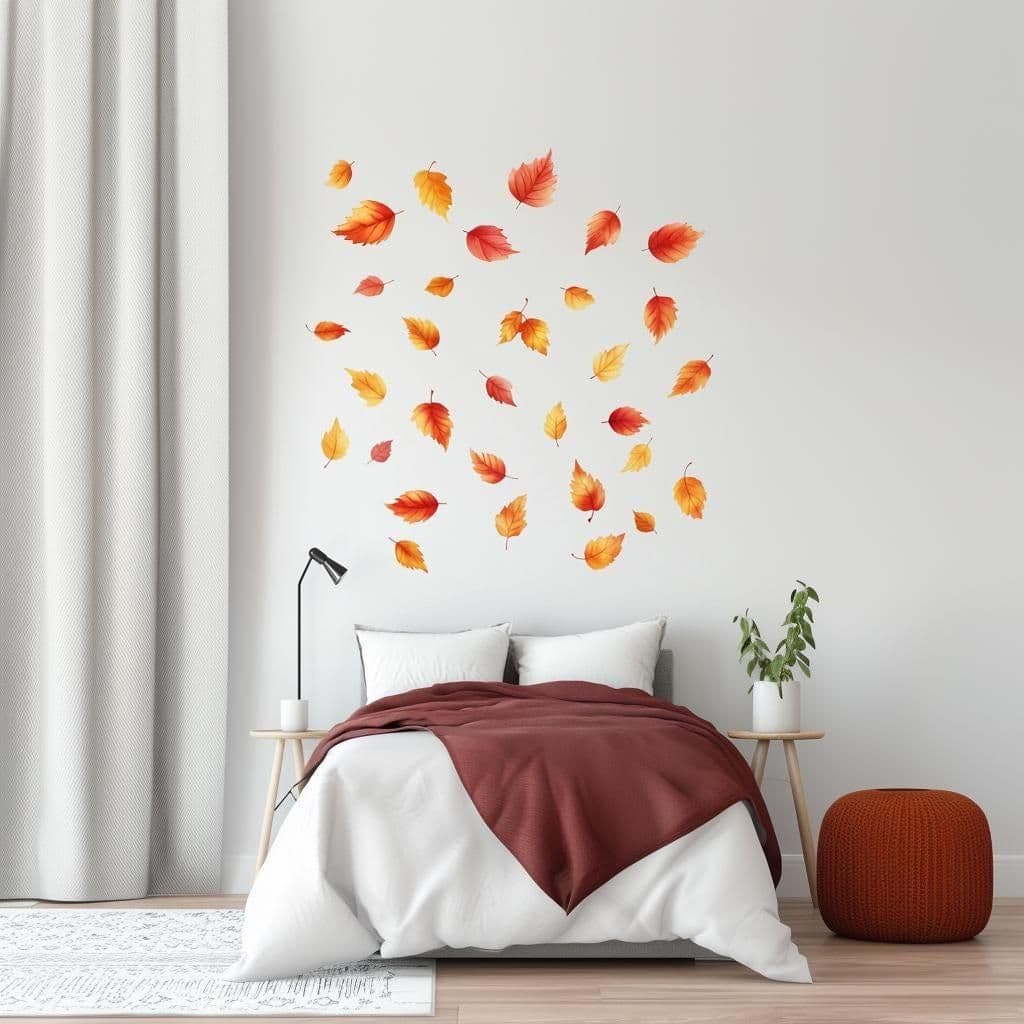 image-Autumn Leaves Wall Decal | Set of 25 Fall Leaf Stickers | Removable Seasonal Wall Art for Bedroom, Living Room, or Office Decor