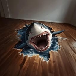 image-3D Shark Floor Sticker | Realistic Vinyl Shark Breaking Through Floor Decal | Ocean Themed Floor Art | Shark Attack Floor Mural