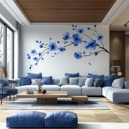 image-Blue Flower Branch Wall Decal | Large Sakura Floral Vinyl Sticker | Removable Nature Art for Living Room, Bedroom, Office, Modern Home Décor