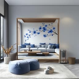 image-Blue Flower Branch Wall Decal | Large Sakura Floral Vinyl Sticker | Removable Nature Art for Living Room, Bedroom, Office, Modern Home Décor