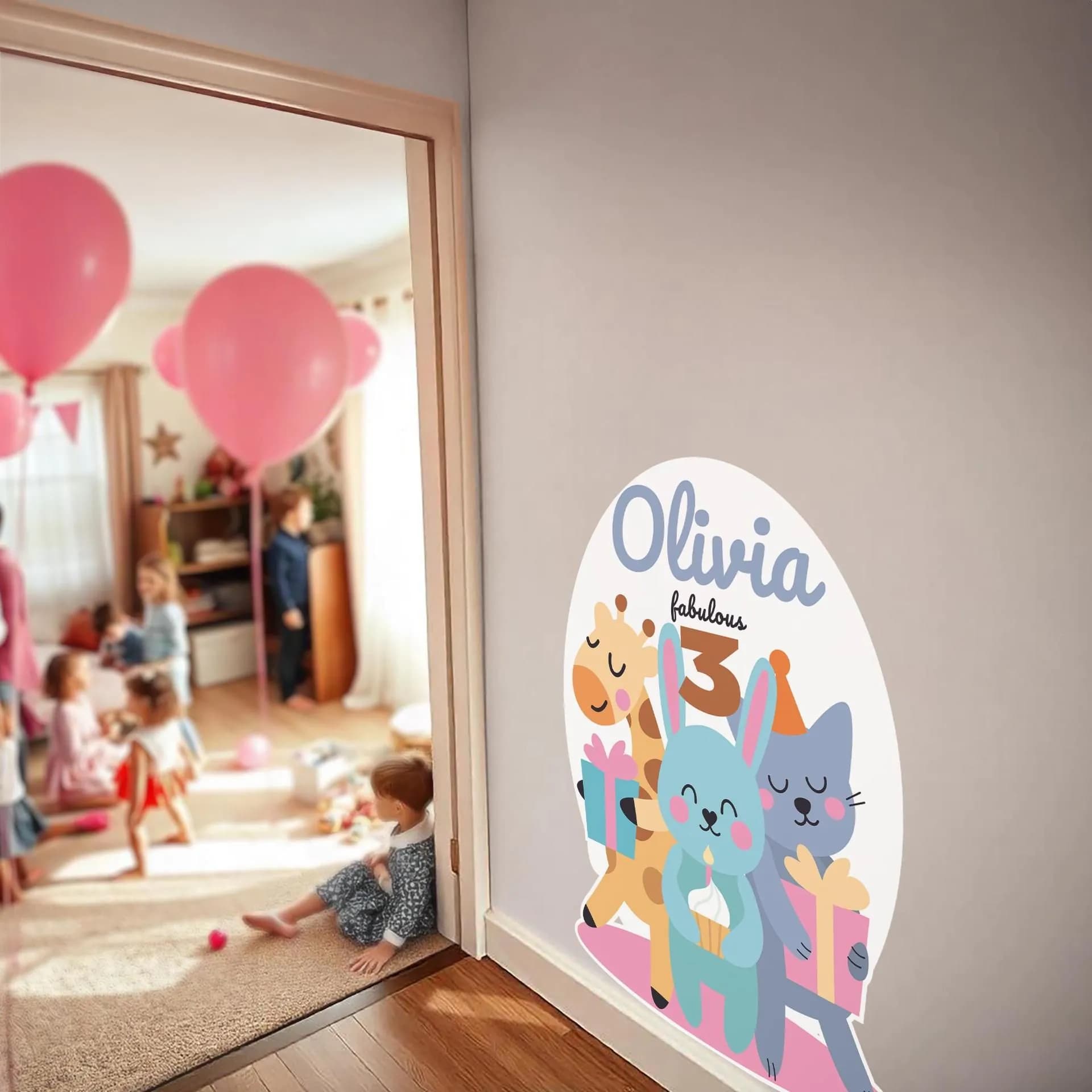 image-Personalized Kids Birthday Wall Sticker | Custom Name and Age | Cute Animal Theme | Birthday Party Decor | Removable Sticker *!