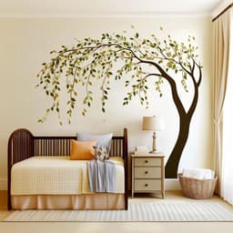 image-Weeping Willow Tree Wall Sticker | Nursery Wall Art Decal for Baby Girls | Falling Leaves Removable Vinyl Decor | Nursery Room Decals