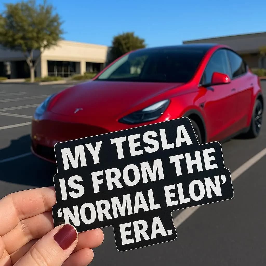 image-Tesla Bumper Sticker | My Tesla Is From The ‘Normal Elon’ Era | Matte Vinyl Car Decal | Tesla Owner Gift | Anti-Elon Sign Truck Sticker