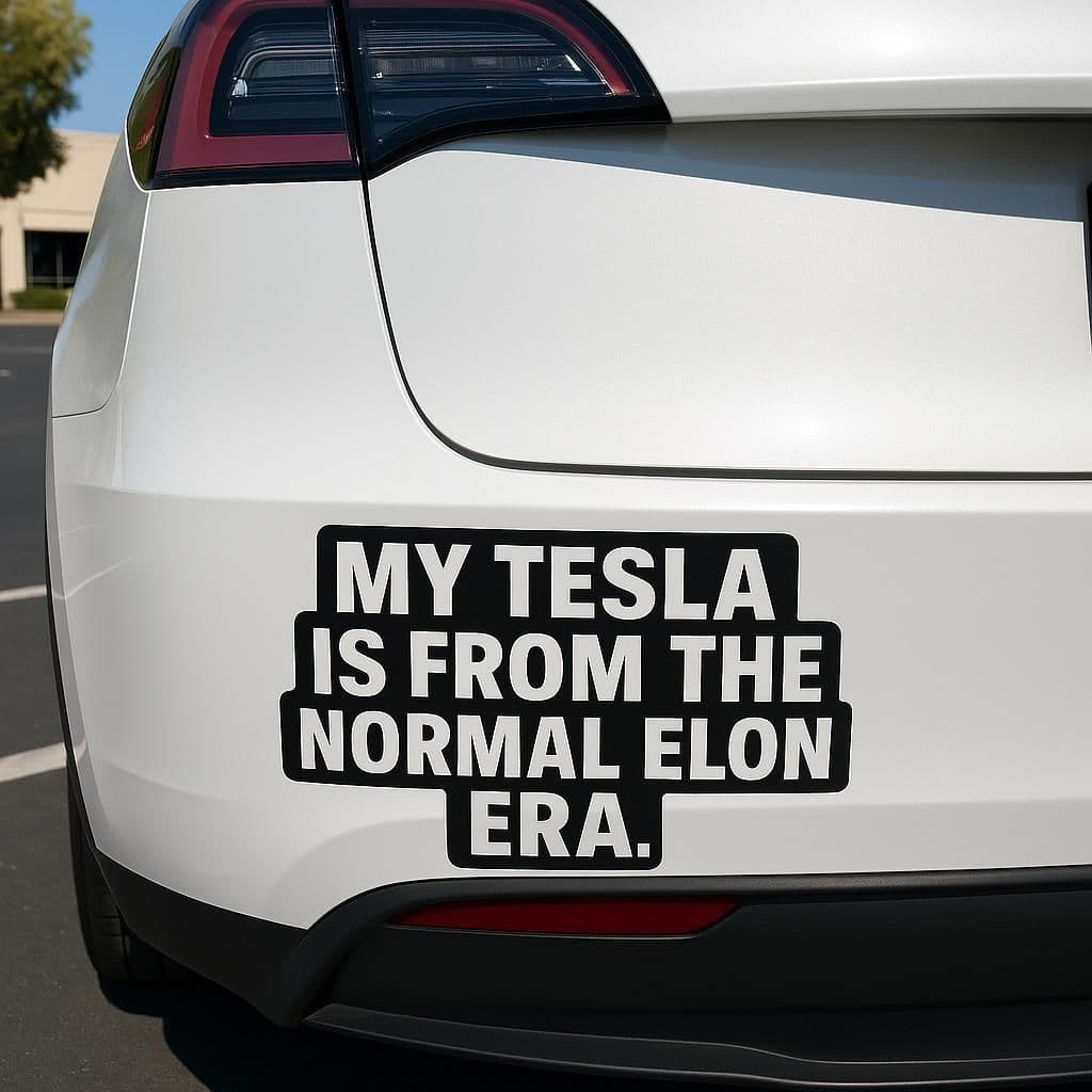 image-Tesla Bumper Sticker | My Tesla Is From The ‘Normal Elon’ Era | Matte Vinyl Car Decal | Tesla Owner Gift | Anti-Elon Sign Truck Sticker