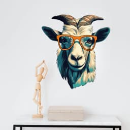 image-3D Goat Head in Glasses Wall Decal - Vibrant Light Indigo and Amber Style Art Sticker
