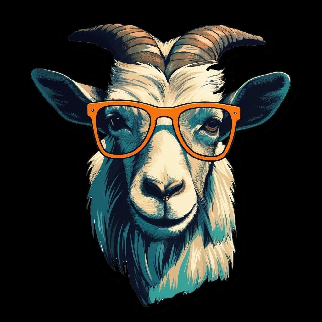 image-3D Goat Head in Glasses Wall Decal - Vibrant Light Indigo and Amber Style Art Sticker