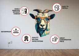 image-3D Goat Head in Glasses Wall Decal - Vibrant Light Indigo and Amber Style Art Sticker