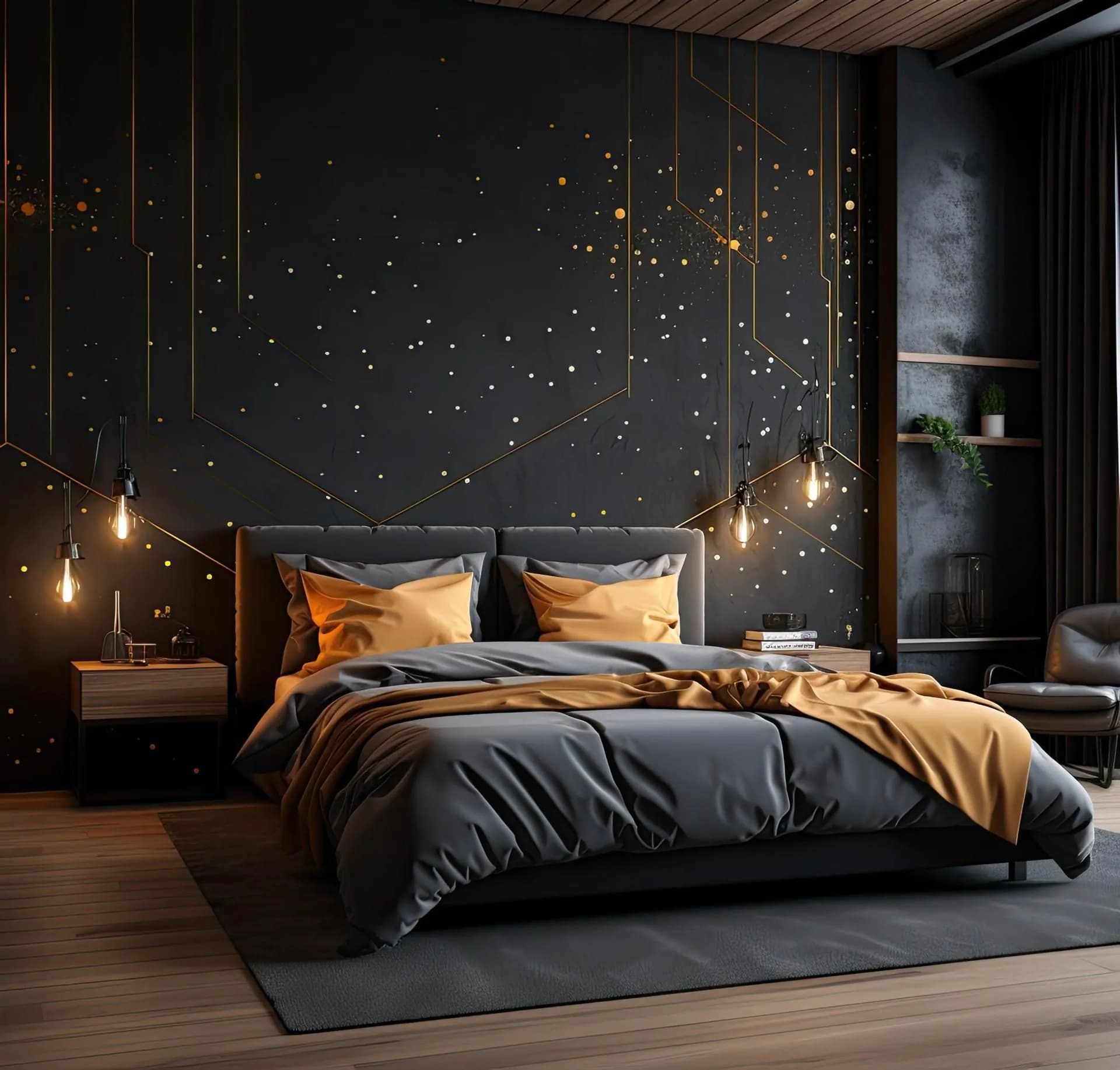 image-Gold Thin Lines & Circle Dots Stickers - Geometric Peel and Stick Decals for Sophisticated Bedroom Decor