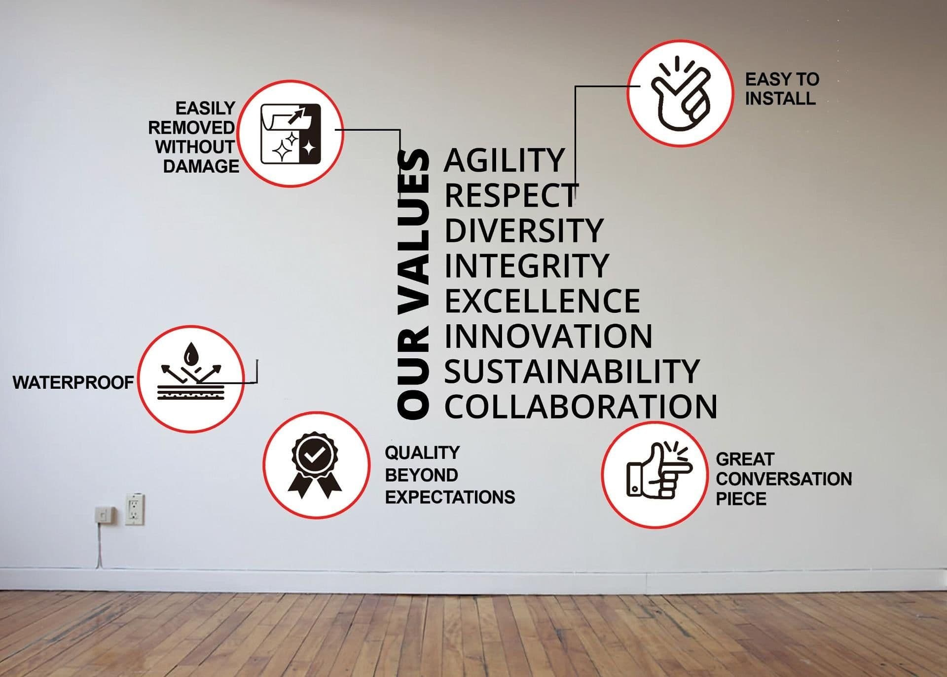 image-Our Values Office Wall Decal - Inspirational Conference Room Art Sticker