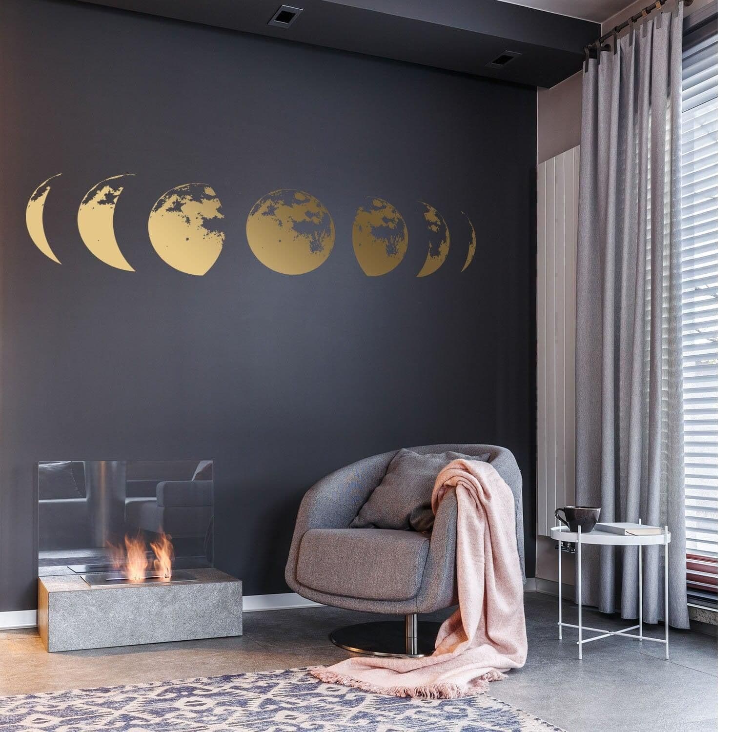 image-Moon Phases Wall Decor Decal - Gold Home Art Living Room Bedroom Sticker Decoration