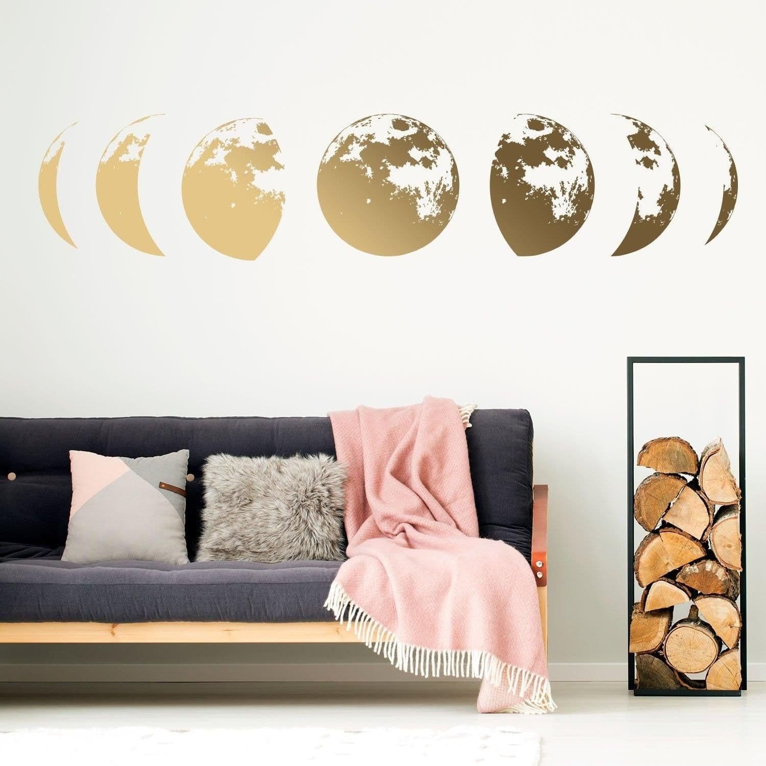 image-Moon Phases Wall Decor Decal - Gold Home Art Living Room Bedroom Sticker Decoration