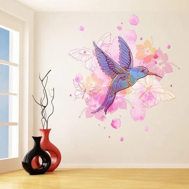 image-Hummingbird Wall Vinyl Sticker - Colibri Art Decor Humming Bird Cute Colorful Home Decal Gift