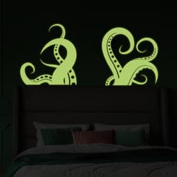 image-Glow In Dark Octopus Tentacle Vinyl Wall Art Sticker - Night Glowing Bathroom Squid Kraken Decor Decal